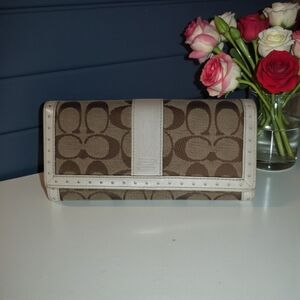 Coach Signature Brown and Cream Wallet